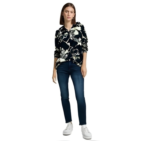 Women’s Hoodie Black White Beige Floral Jumper Hooded Sweater Riversable Jacket - Picture 2 of 8